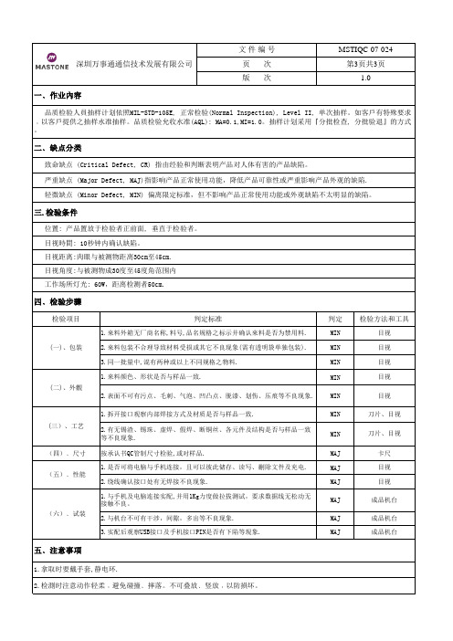 数据线检验标准