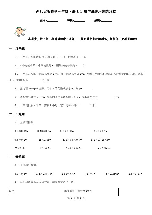 西师大版-数学五年级下册5.1 用字母表示数练习卷