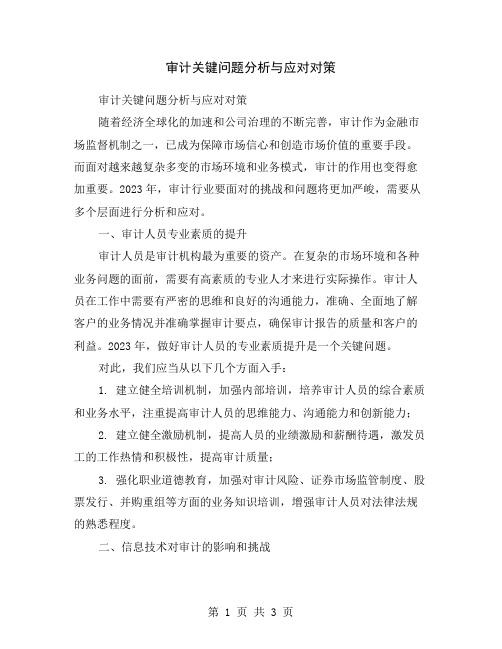 审计关键问题分析与应对对策