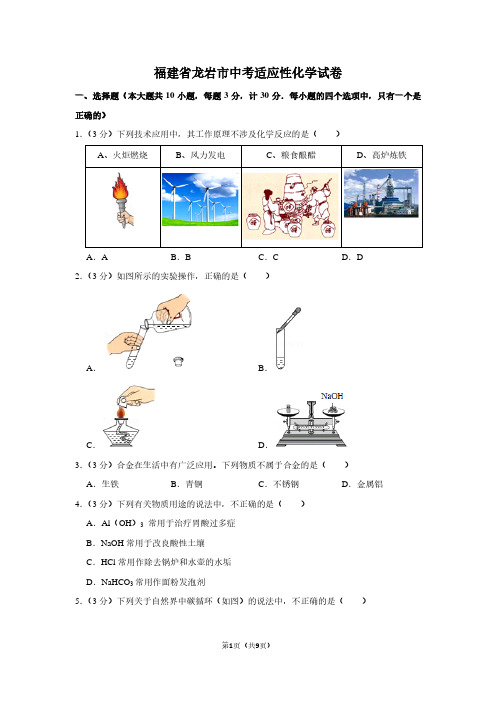 福建省龙岩市中考适应性化学试卷