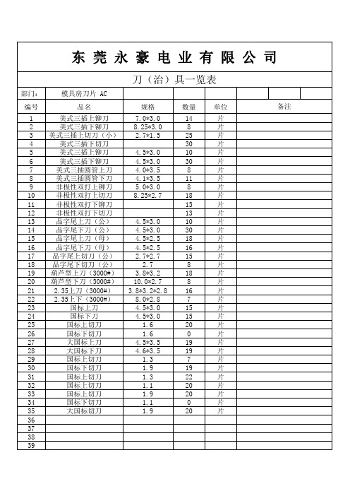 刀模登记表表