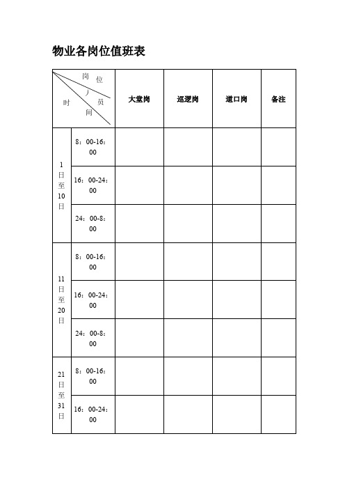 物业各岗位值班表