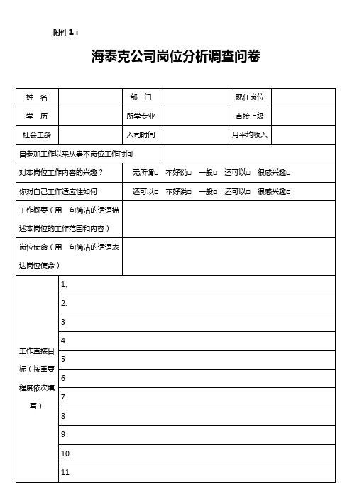 (岗位分析)海泰克公司岗位分析调查问卷