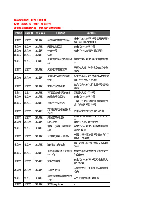 新版北京市北京市东城区宠物企业公司商家户名录单联系方式地址大全95家