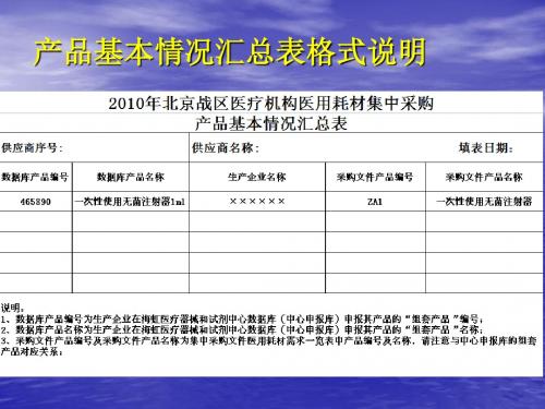 产品基本情况汇总表格式说明