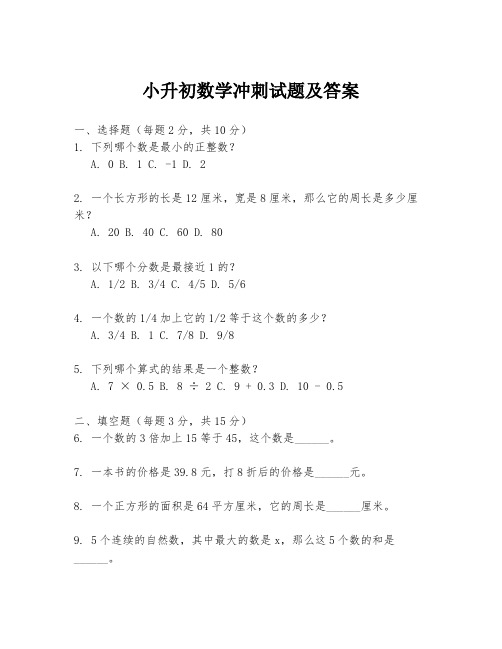 小升初数学冲刺试题及答案