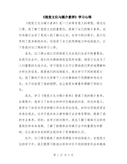 《视觉文化与媒介素养》学习心得