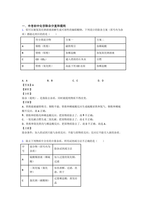 中考化学分离和提纯除杂综合题附答案