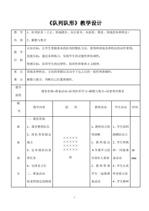 《队列队形》教学设计