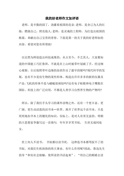 2021年我的好老师作文加评语