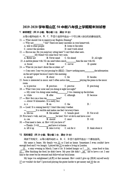 2019-2020学年蜀山区八年级上学期期末测试卷