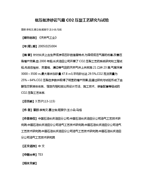 低压低渗砂岩气藏CO2压裂工艺研究与试验