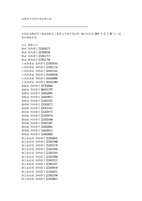 有批准文号的中药品种目录