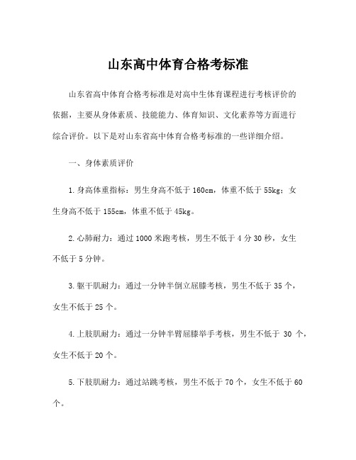 山东高中体育合格考标准