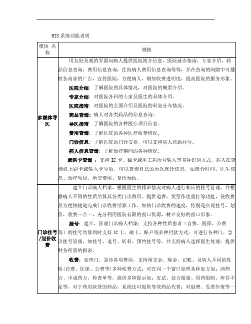 HIS系统功能说明