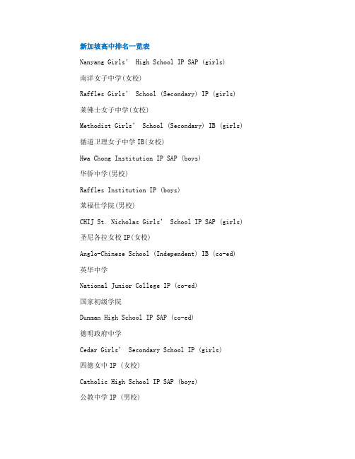 2021新加坡高中院校排名一览表