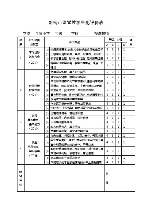 新密市课堂教学量化评价表