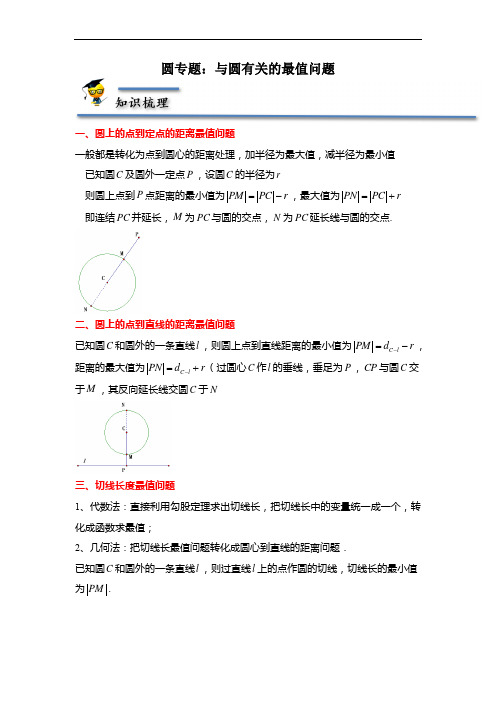 圆专题：与圆有关的最值问题-2022-2023学年高二数学上学期同步讲与练解析版