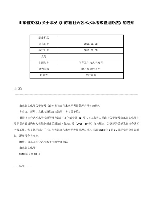 山东省文化厅关于印发《山东省社会艺术水平考级管理办法》的通知-