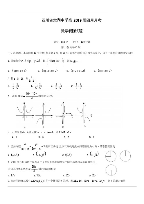 四川省棠湖中学2019届高三4月月考数学(理)试题(附答案)