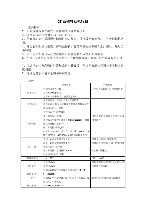 GT型气动执行器的特点及原理