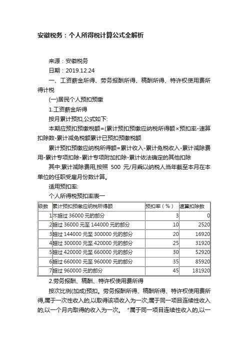 安徽税务：个人所得税计算公式全解析