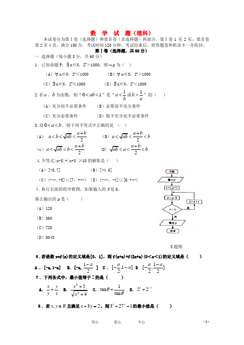 四川省雅安中学高二数学下学期期中考试 理