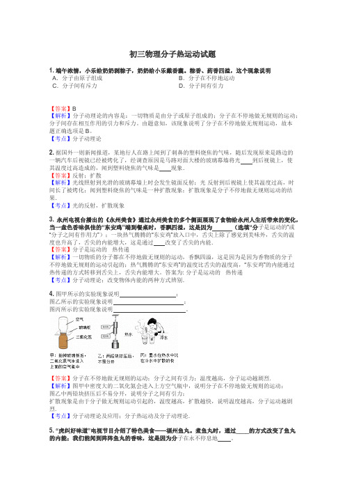 初三物理分子热运动试题
