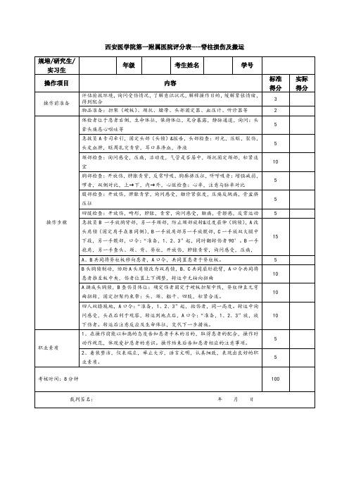 脊柱损伤及搬运评分标准