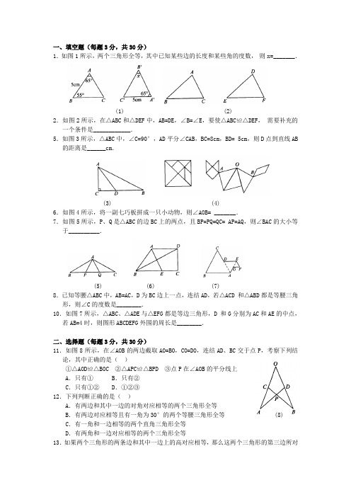 初二数学上册全等三角形综合能力测试题及答案