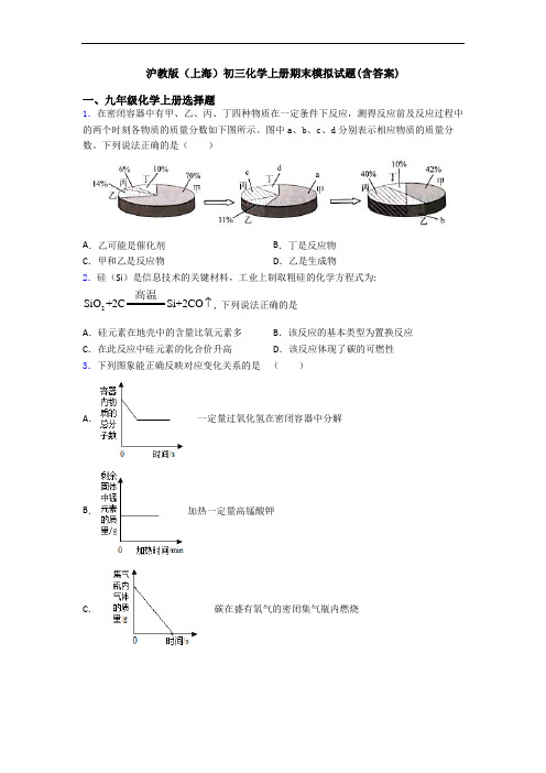 沪教版(上海)初三化学初三化学上册期末模拟试题(含答案)