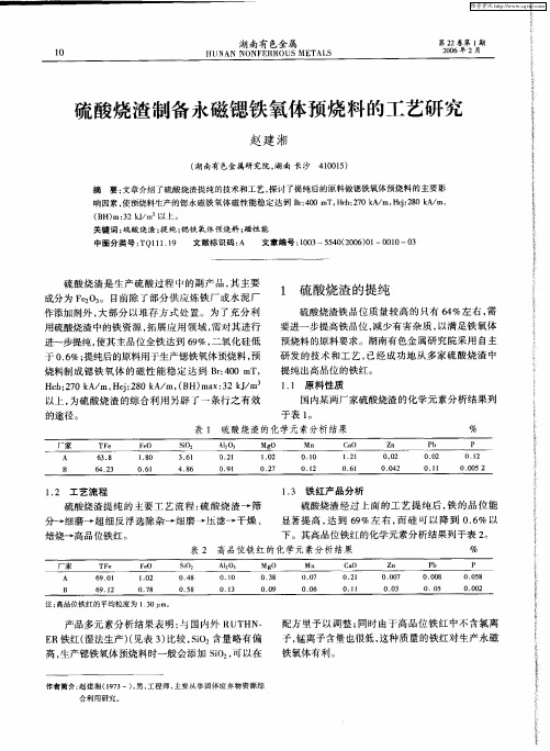 硫酸烧渣制备永磁锶铁氧体预烧料的工艺研究