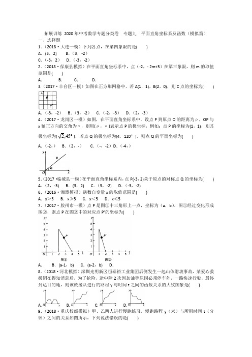 2020年中考数学专题分类卷  专题九  平面直角坐标系及函数(模拟篇)(含答案)