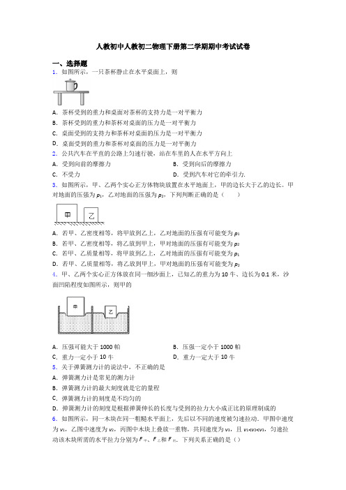 人教初中人教初二物理下册第二学期期中考试试卷