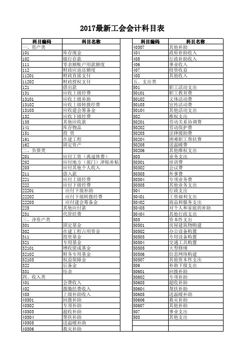 工会会计科目表名称编号表