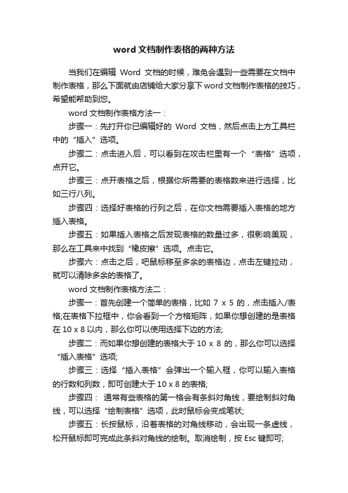 word文档制作表格的两种方法