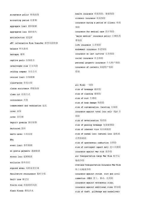 保险专业英语常用词汇大全