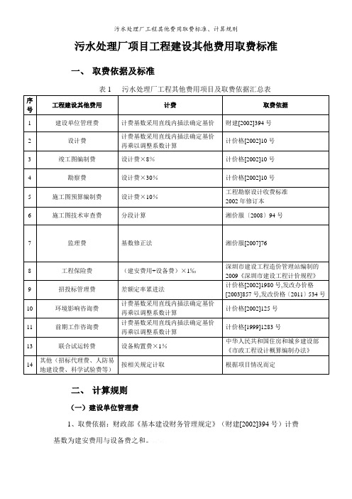 污水处理厂工程其他费用取费标准、计算规则