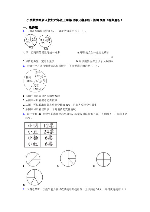 小学数学最新人教版六年级上册第七单元扇形统计图测试题(答案解析)