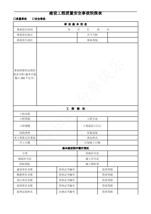 安全事故快报表