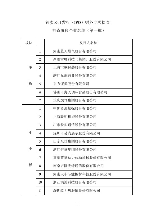 首次公开发行IPO财务专项检查