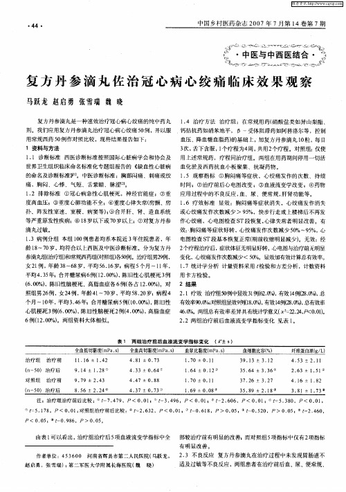 复方丹参滴丸佐治冠心病心绞痛临床效果观察