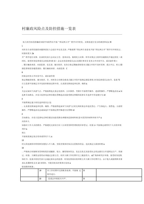 村廉政风险点及防控措施一览表格档