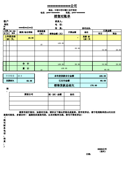 销售对账单(分类及汇总表)--