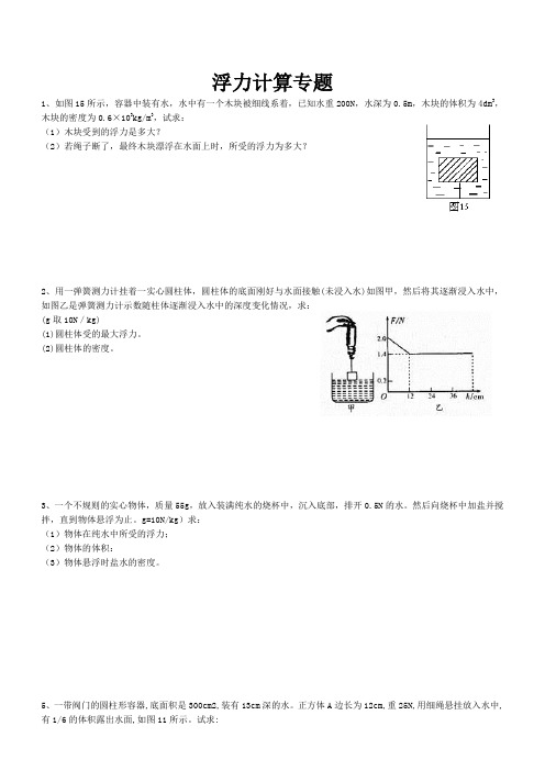 经典八年级物理浮力计算题(含答案)