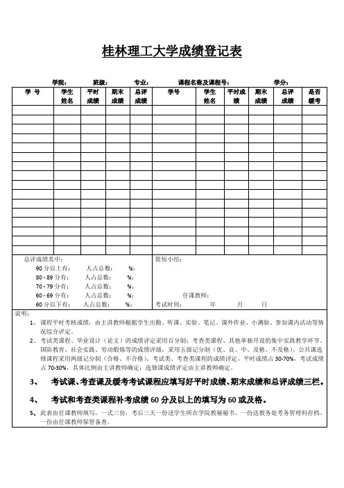 桂林理工大学成绩登记表