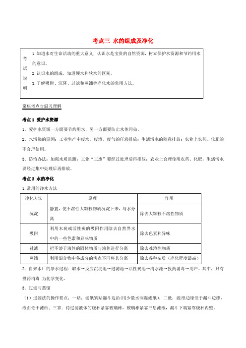 中考化学黄金知识点系列专题03爱护水资源水的组成净化水污染