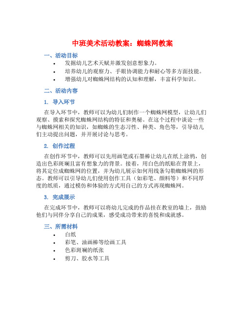 中班美术活动教案：蜘蛛网教案