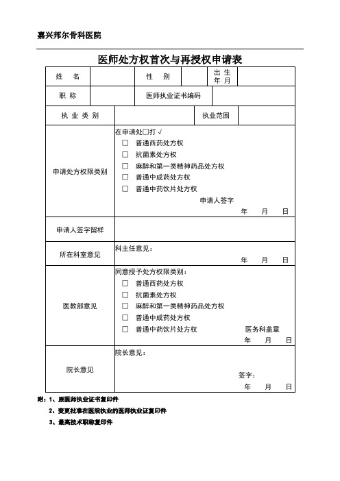 医师处方权申请表