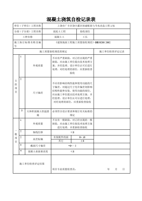 混凝土浇筑自检记录表